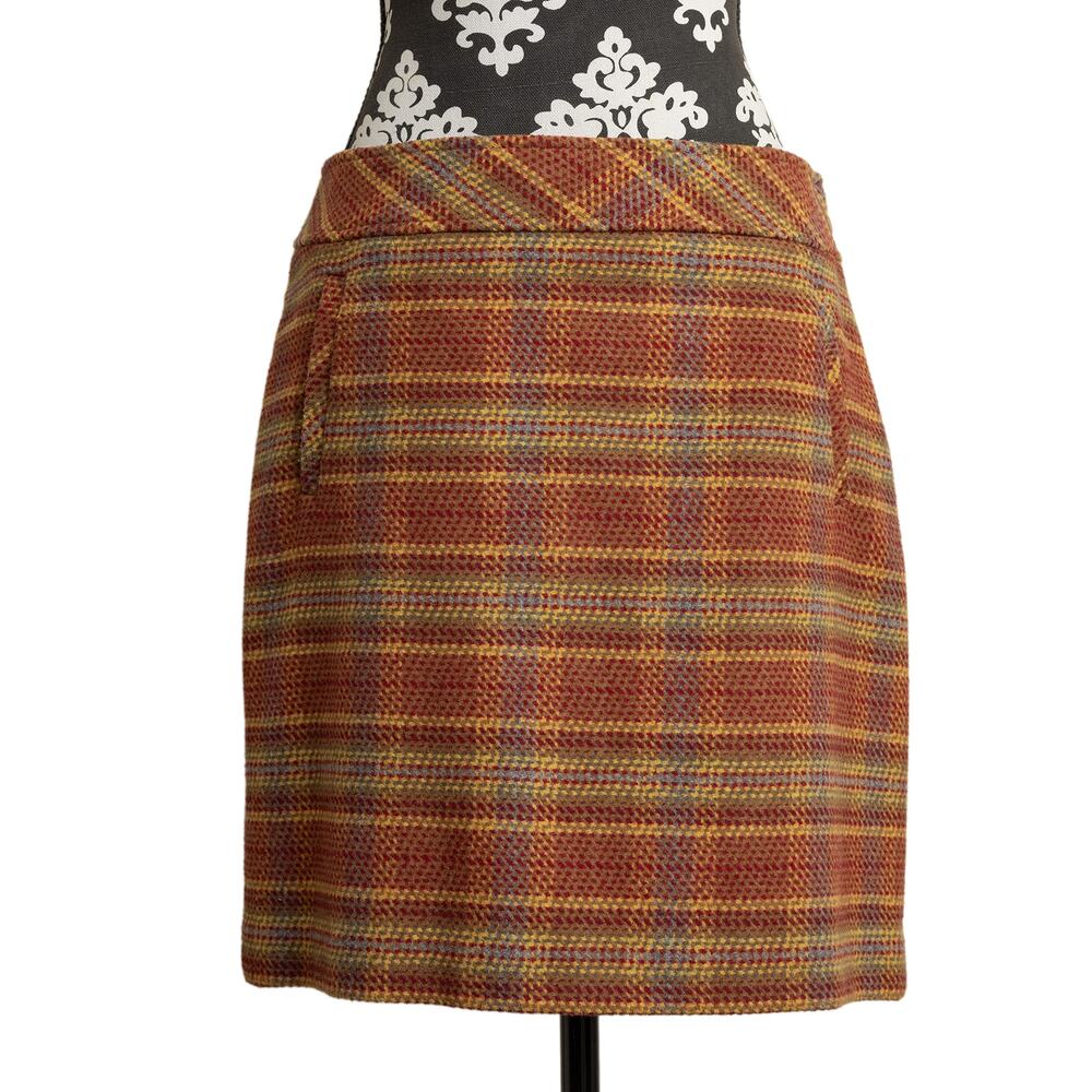 Women's Preppy Red Plaid Tweed Talbots Wool Blend Mini Skirt  - Size 6P